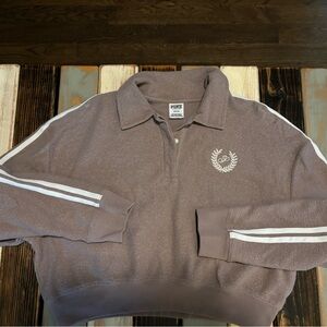 VS Pink Cropped Sweatshirt with White Stripes